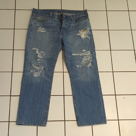 Levi's 514 Blue Straight Leg Distressed Jeans - Picture 1 of 7